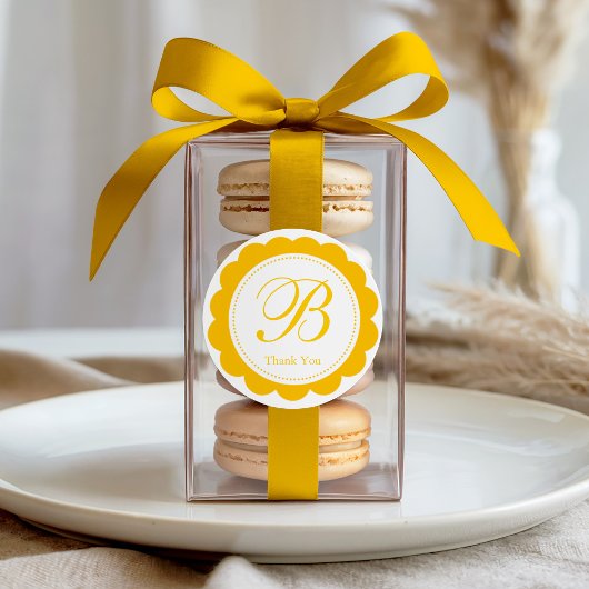 Yellow White Scalloped Circle Monogram Vielen Dank Runder Aufkleber