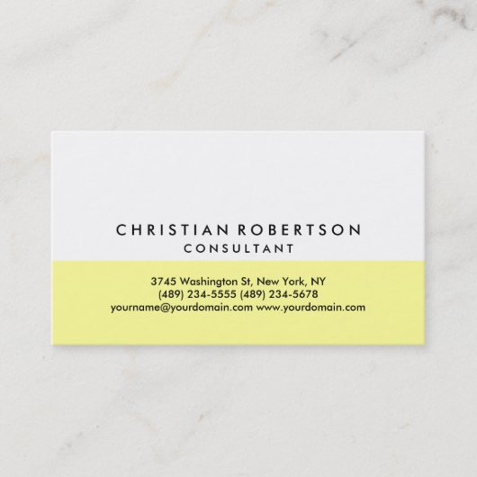 Yellow White Schlicht Modern Business Card Visitenkarte (Vorderseite)