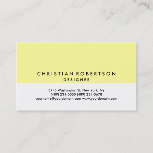 Yellow White Schlicht Modern Business Card Visitenkarte (Vorderseite)