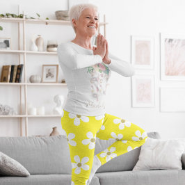Yellow White Simple Daisy Gold Leggings