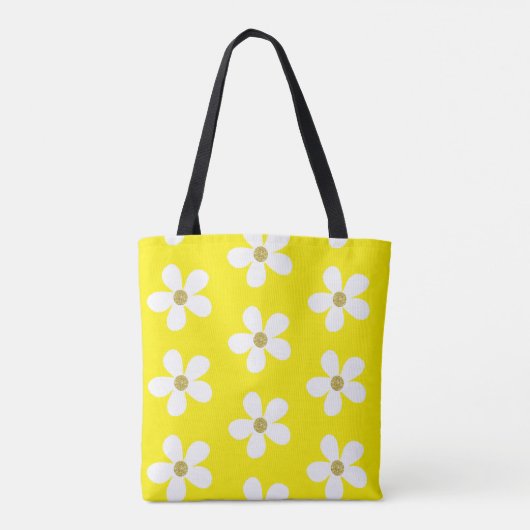 Yellow White Simple Daisy Gold Monogram Tasche (Rückseite)