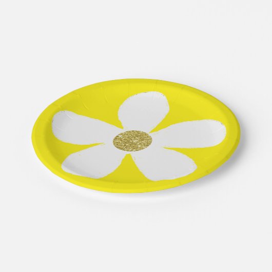 Yellow White Simple Daisy Gold Pappteller (Schrägansicht)