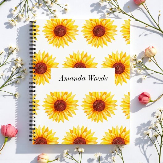 Yellow White Sunflower Blues Spiral Notebook Notizblock