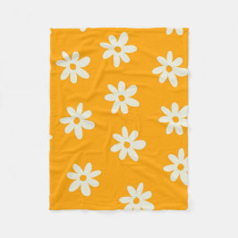 Yellow White Tropical Floral Botanic Summer Fleecedecke