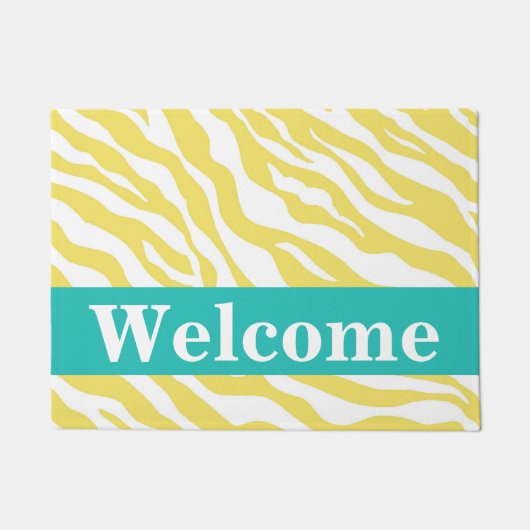 Yellow White Türkise Zebra Skin Patches Willkommen Fußmatte (Vorderseite)