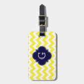 Yellow WhZickzack Navy Blue Quatrefoil Monogramm Gepäckanhänger (Vorderseite vertikal)