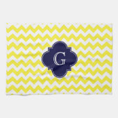 Yellow WhZickzack Navy Blue Quatrefoil Monogramm Geschirrtuch (Horizontal)