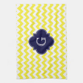 Yellow WhZickzack Navy Blue Quatrefoil Monogramm Geschirrtuch (Vertikal)