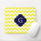 Yellow WhZickzack Navy Blue Quatrefoil Monogramm Mousepad (Mit Mouse)