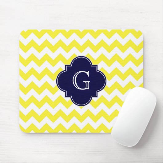Yellow WhZickzack Navy Blue Quatrefoil Monogramm Mousepad (Mit Mouse)