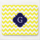 Yellow WhZickzack Navy Blue Quatrefoil Monogramm Mousepad (Vorne)