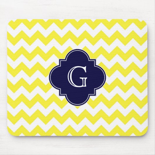 Yellow WhZickzack Navy Blue Quatrefoil Monogramm Mousepad (Vorne)