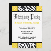 Yellow Wild Time Zebra Geburtstagsparty Einladung (Vorne/Hinten)