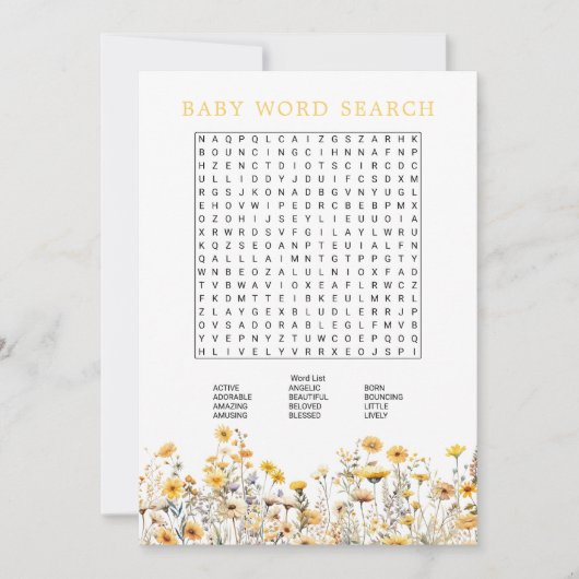 Yellow Wildblume Baby Shooter Word Search Game Einladung (Vorderseite)