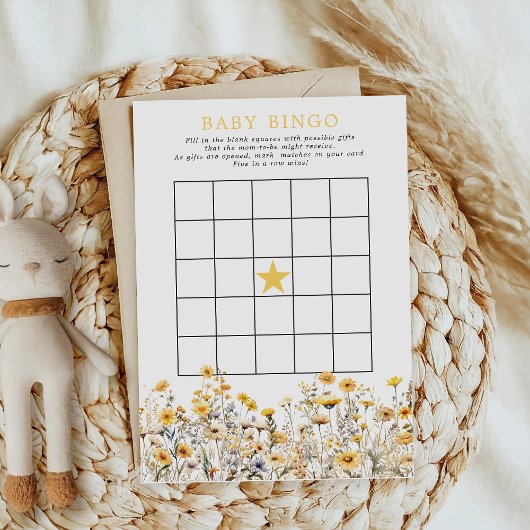 Yellow Wildblume Boho Baby Dusche Bingo Game Einladung