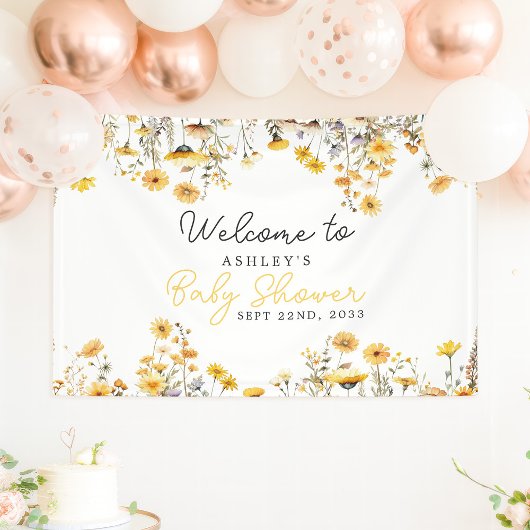 Yellow Wildblume Boho Babydusche Begrüßung Banner