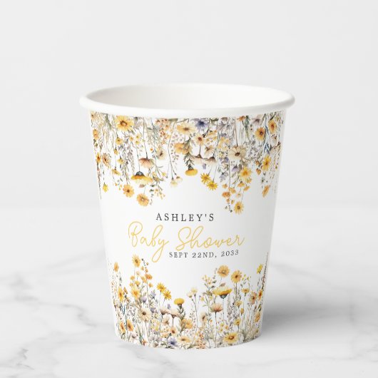 Yellow Wildblume Boho Watercolor Babydusche Pappbecher (Vorderseite)