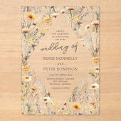 Yellow Wildblume Boho Wedding Acryleinladungen (Vorderseite)