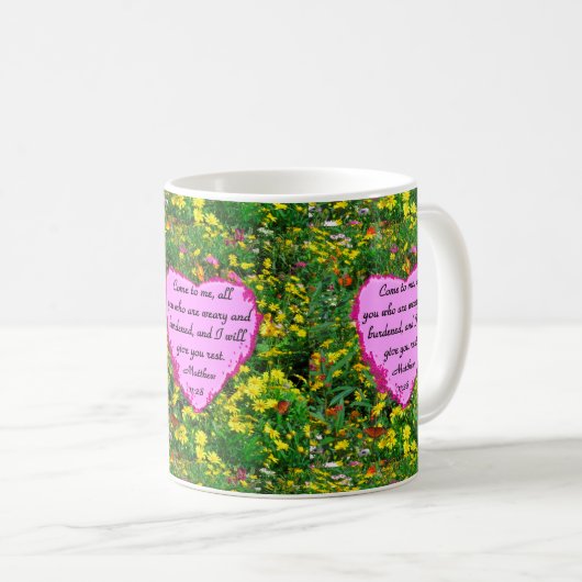 YELLOW WILDBLUME MATTHEW 11:28 FOTO DESIGN KAFFEETASSE (VorderseiteRechts)