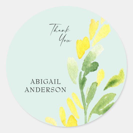 Yellow Wildblumen Minze Individuelle Name Danke Runder Aufkleber (Vorderseite)