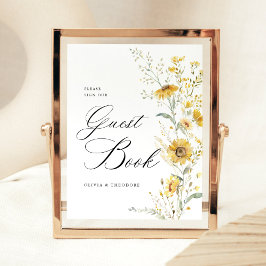Yellow Wildflower Sunflower Guest Book Wedding Sockelschild