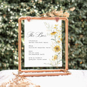 Yellow Wildflower Sunflower Wedding Bar Menu Sockelschild
