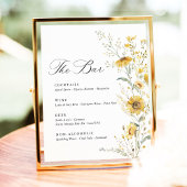 Yellow Wildflower Sunflower Wedding Bar Menu Sockelschild