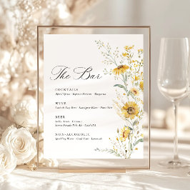 Yellow Wildflower Sunflower Wedding Bar Menu Sockelschild