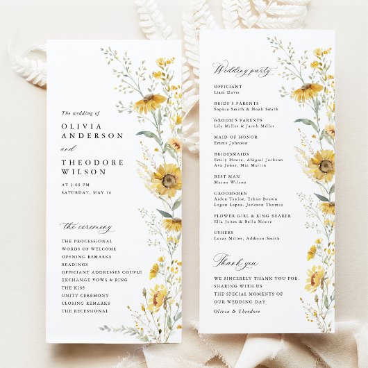 Yellow Wildflower Sunflower Wedding Ceremony Programm