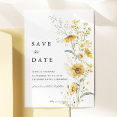 Yellow Wildflower Sunflower Wedding Photo Back Save The Date