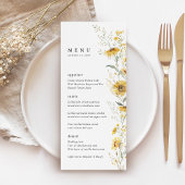 Yellow Wildflower Sunflower Wedding Reception Menükarte