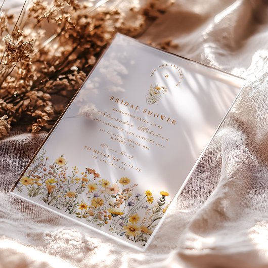 Yellow Wildflowers and Daisies Bridal Shower Acryleinladungen