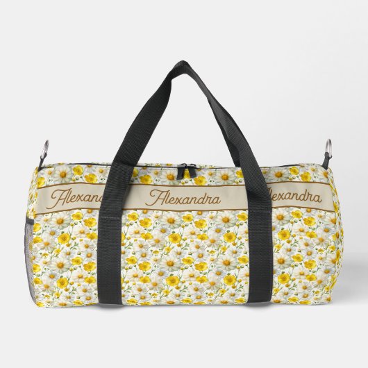 Yellow Wildflowers Pattern Monogram Name Duffle Bag (Rückseite)