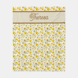 Yellow Wildflowers Pattern Monogram Name Fleecedecke