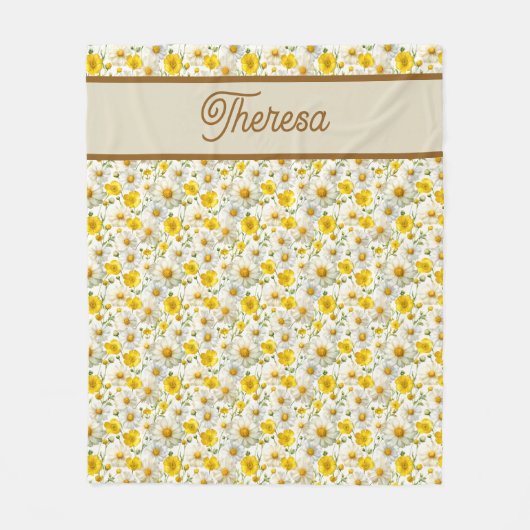 Yellow Wildflowers Pattern Monogram Name Fleecedecke (Vorderseite)
