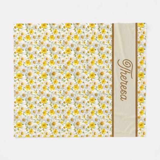 Yellow Wildflowers Pattern Monogram Name Fleecedecke (Vorderseite (Horizontal))