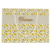 Yellow Wildflowers Pattern Monogram Name Große Geschenktüte (Rückseite)