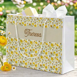 Yellow Wildflowers Pattern Monogram Name Große Geschenktüte