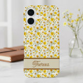 Yellow Wildflowers Pattern Monogram Name iPhone 16 Hülle