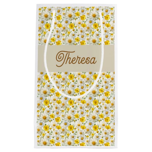 Yellow Wildflowers Pattern Monogram Name Kleine Geschenktüte (Vorderseite)