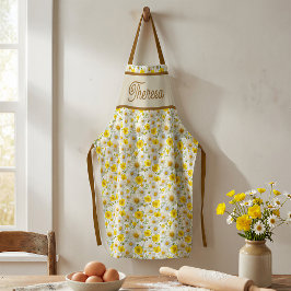 Yellow Wildflowers Pattern Monogram Name Schürze