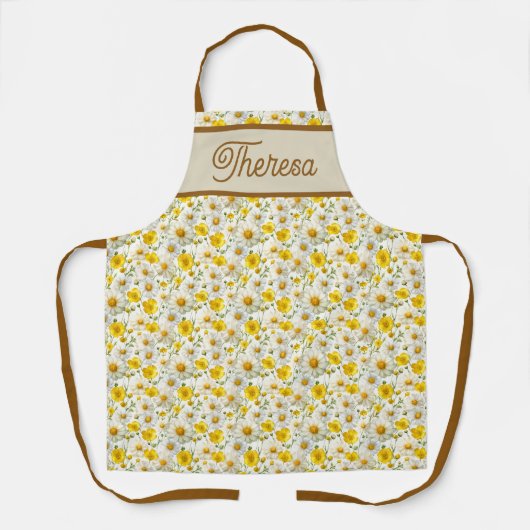 Yellow Wildflowers Pattern Monogram Name Schürze (Vorderseite)