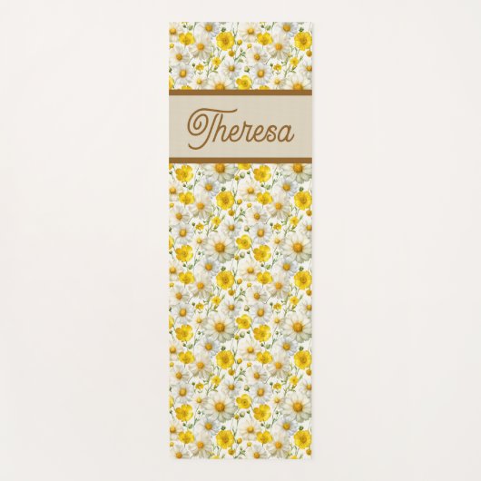 Yellow Wildflowers Pattern Monogram Name Yogamatte (Vorderseite)