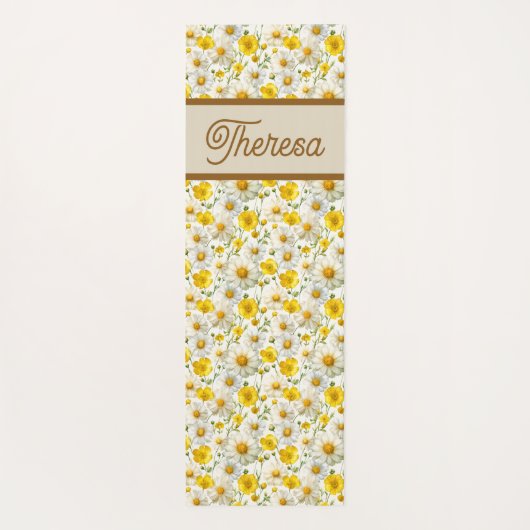 Yellow Wildflowers Pattern Monogram Name Yogamatte (Rückseite)