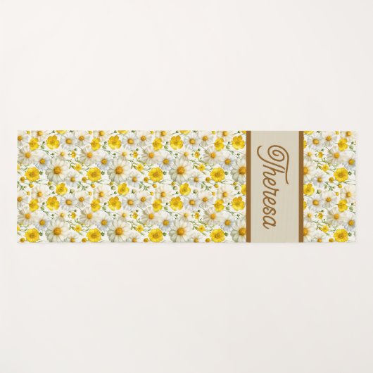 Yellow Wildflowers Pattern Monogram Name Yogamatte (Vorderseite (Horizontal))
