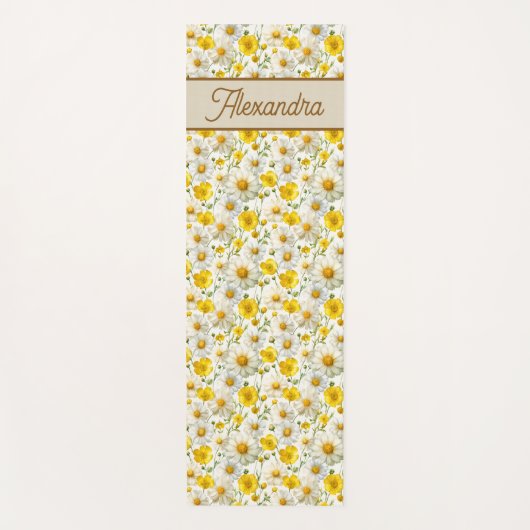 Yellow Wildflowers Pattern Monogram Name Yogamatte (Vorderseite)