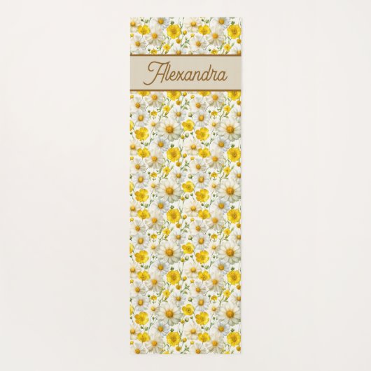 Yellow Wildflowers Pattern Monogram Name Yogamatte (Rückseite)