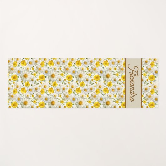 Yellow Wildflowers Pattern Monogram Name Yogamatte (Vorderseite (Horizontal))