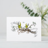 Yellow Winged Vintag Love Birds Wedding RSVP Karte (Stehend Vorderseite)