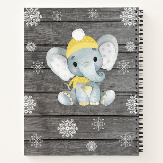 Yellow Winter Elephant Book Baby Dusche Rustikal Notizblock (Rückseite)